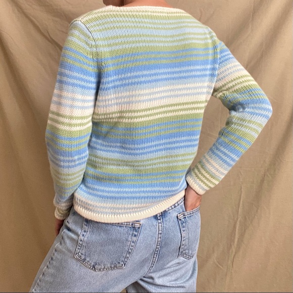 🚫SOLD🚫 Multicolored Striped Sweater 💙🤍💚 - Picture 3 of 4